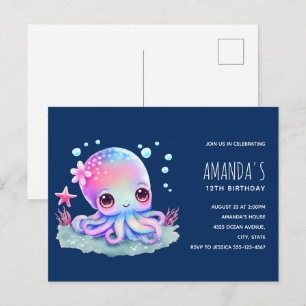 Süße Oktopus-Meereskreatur-Birthday-Einladung Postkarte