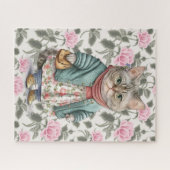 Süße Oma-Katze Rosa Blumen-Schürze Pullover Puzzle (Horizontal)