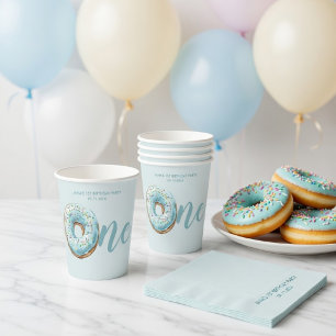Süße One Donut 1. Geburtstag Pastellblau Pappbecher