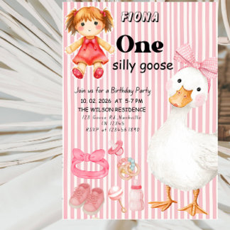 Süße ONE Dumme Gans Baby Mädchen 1. Geburtstagsfei Einladung