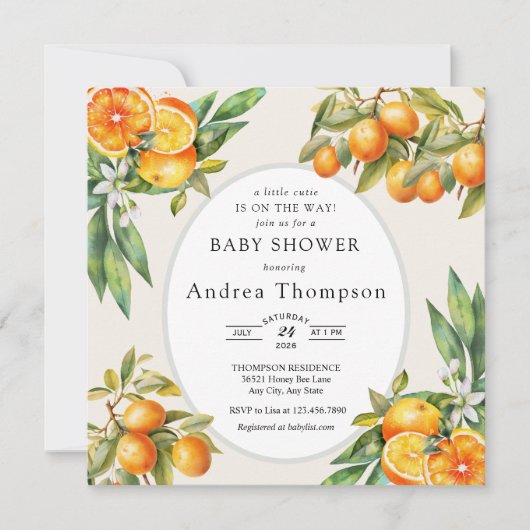 Süsse | Orange Baby Dusche Einladung (Vorderseite)