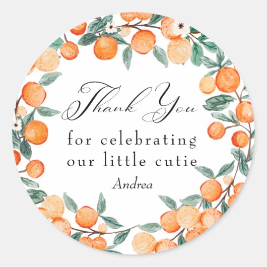 Süsse | Orange Baby Dusche Vielen Dank Runder Aufkleber (Vorderseite)
