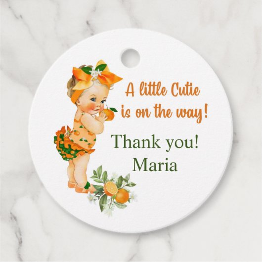 Süsse Orange Babydusche Geschenkanhänger (Vorderseite)