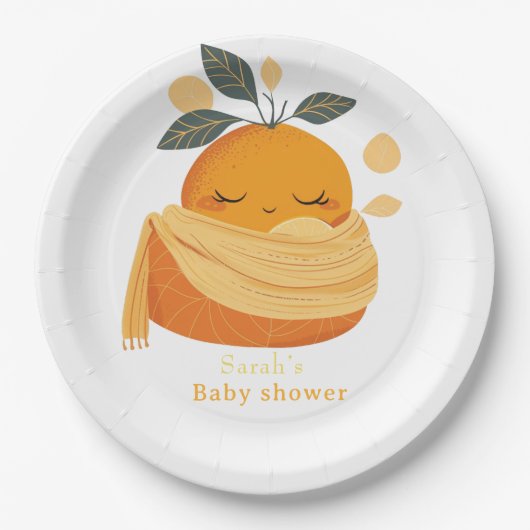Süsse orange Babydusche Pappteller (Vorderseite)