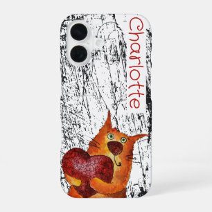 Süße orange Cartoon-Katzen Name Grunge iPhone 16 Hülle