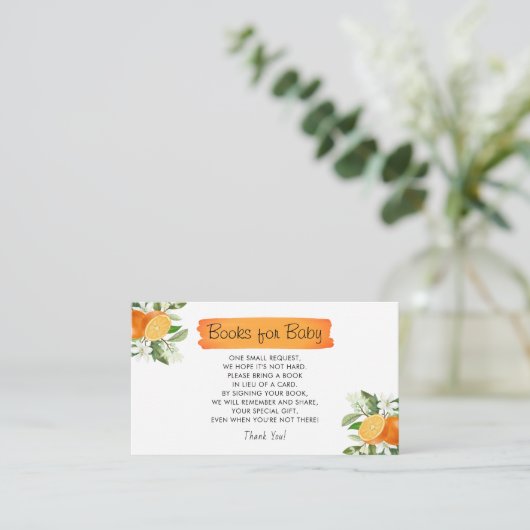 Süsse Orange Citrus Baby Showbücher für Baby Begleitkarte (Stehend Vorderseite)