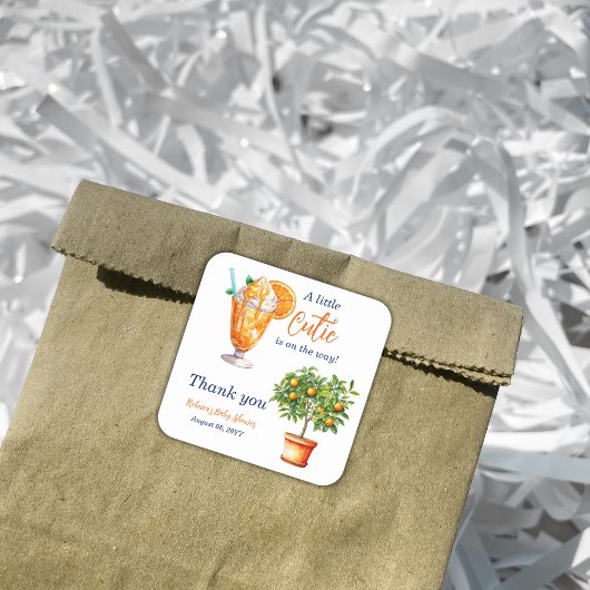 Süsse Orange Citrus Summer Ice Cream Baby Dusche Quadratischer Aufkleber