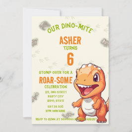 Süße orange Dinosaurier T-Rex Geburtstagseinladung Einladung