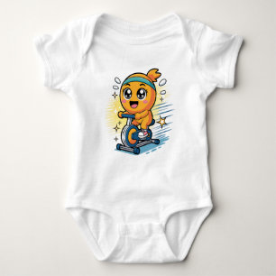 Süße orange Fahrrad-Übungsrad-Cartoon-Workout Baby Strampler