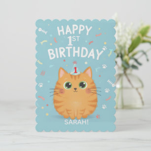 Süße orange getigerte Katze 1. Geburtstag   Anpass Einladung
