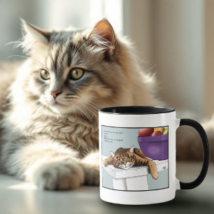 Süße orange getigerte Katze genießt lustiges Warte Tasse