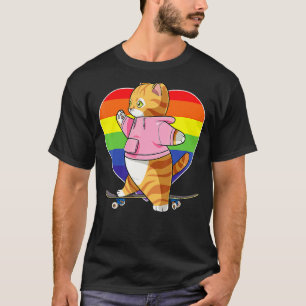 Süße orange getigerte Katze Skateboarder Regenboge T-Shirt