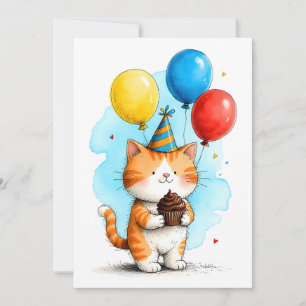 Süße orange Katze, Cupcake Kid's Happy Birthday Fl Karte