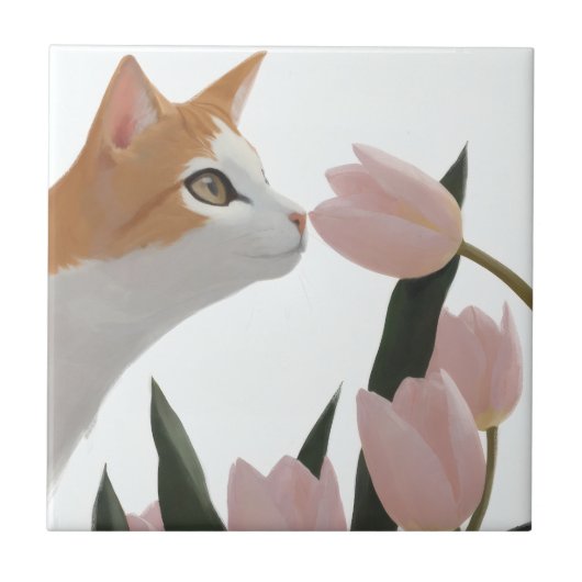 Süße Orange Katze Frühlings-Thema Fliese (Vorderseite)