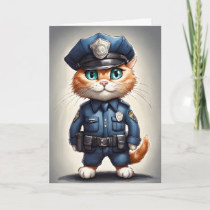 Süße orange Katze in Polizeiuniform Aquarell-Kunst Karte