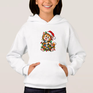 Süße orange Katze in Weihnachtslichter verheddert Hoodie