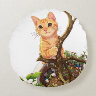 Süße orange Katze Rundkissen Rundes Kissen