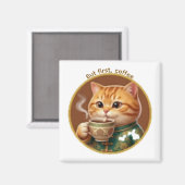 Süße orange Katze trinkt Tee Kaffee Magnet (Vorderseite/Rückseite)
