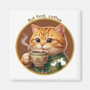 Süße orange Katze trinkt Tee Kaffee Magnet