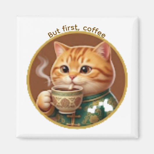 Süße orange Katze trinkt Tee Kaffee Magnet (Vorne)
