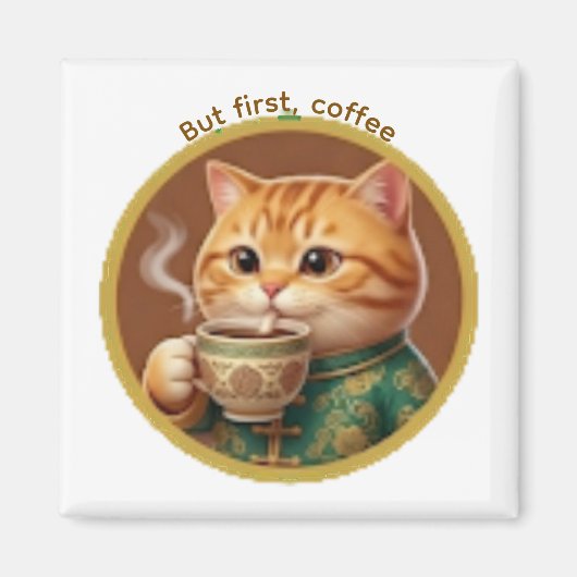Süße orange Katze trinkt Tee-Kaffee-Magnet Magnet (Vorne)