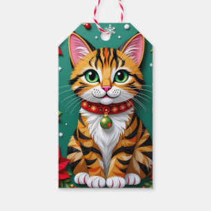 Süße orange Kitty Katze und Weihnachtsstern Weihna Geschenkanhänger