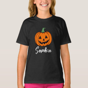 Süße orange Kürbis-Jungen Monogramm Name Halloween T-Shirt