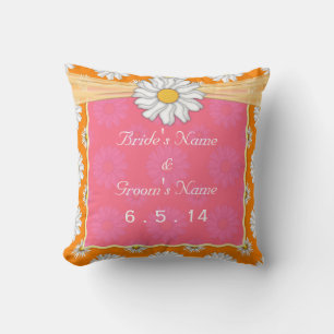Süße orange-pink-weiße Blumen-Daisy-Hochzeit Kissen