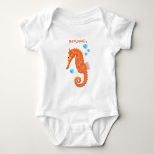 Süße orange Seepferdchen-Blasen-Cartoon-Illustrati Baby Strampler