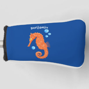 Süße orange Seepferdchen-Blasen-Cartoon-Illustrati Golf Headcover