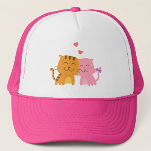 Süße orange und rosa Katze in Liebe Truckerkappe