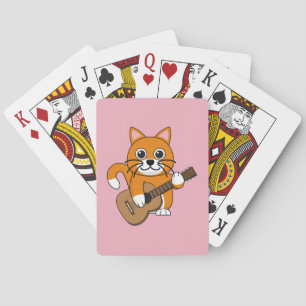 Süße orange weiße Katze spielt Gitarre Cartoon Spielkarten