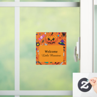 Süße orange Willkommen kleine Monster Halloween Fensteraufkleber