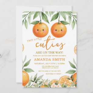 Süße Orange Zwei Kleine Zwillinge Baby Shower Einladung