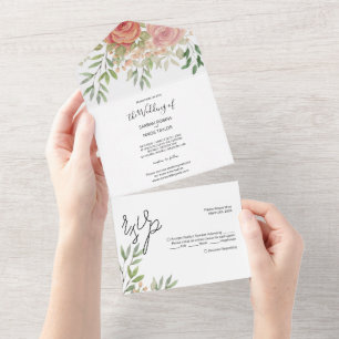Süße Orangen-Schmetz-Rosen Aquarell-Handbemalung All In One Einladung