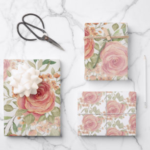 Süße Orangenlicht- und Rosenwasserfarbe mit rosafa Geschenkpapier Set