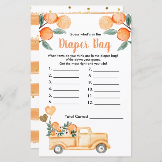 Süsse Orangenzitrus raten, was in der Windeltasche (Vorne/Hinten)