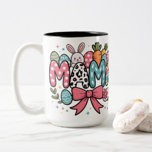Süße Oster-Mama-Häschen und bunte Eier Grafik Zweifarbige Tasse