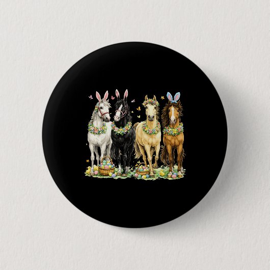 Süße Oster-Pferd-Hasenohren-Eier-Frühlings-Blumen- Button (Vorderseite)