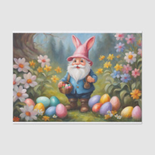 Süße Ostergnome in Frühlingsgarten-Illustration Seidenpapier