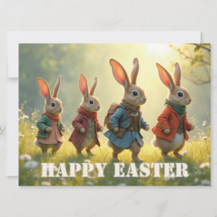 Süße Osterhasen laufen auf einer Frühlingswiese