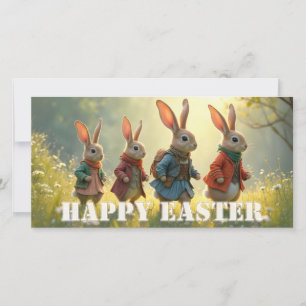 Süße Osterhasen laufen auf einer Frühlingswiese