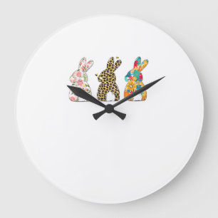 Süße Osterhasen Leopard Hase und Blumen Häschen Große Wanduhr