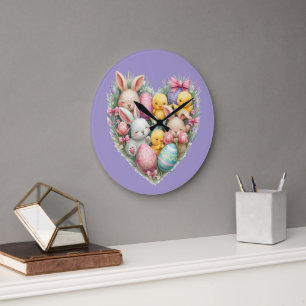 Süße Osterhasen und Küken Pastell Cottagecore Große Wanduhr