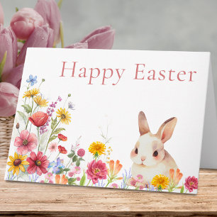 Süße Osterkarte mit Häschen und Wildblumen Feiertagskarte