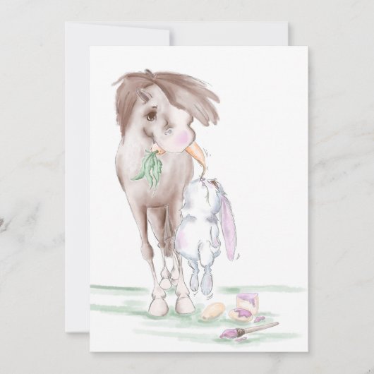 Süsse Osterkarte mit Pferd und Hase Einladung (Vorderseite)