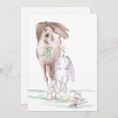 Süsse Osterkarte mit Pferd und Hase Einladung (Vorne/Hinten)