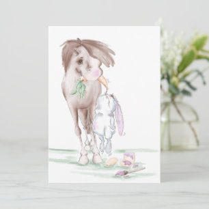 Süsse Osterkarte mit Pferd und Hase Einladung