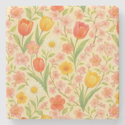 Süße Ostern-/Frühlings-Blumenmuster Steinuntersetzer (Vorderseite)