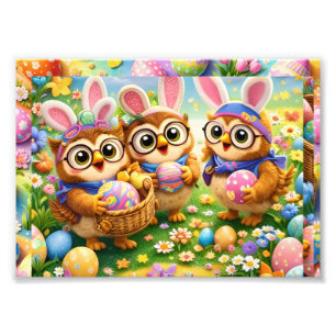 Süße Ostern Hasen Eule Trio Frühling Kunst druck d